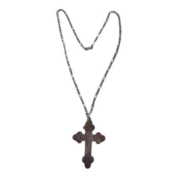 YPS Yeagers Sterling Silver 925 Hammered Cross Pendant Necklace 24" Soule VTG - Picture 8 of 12